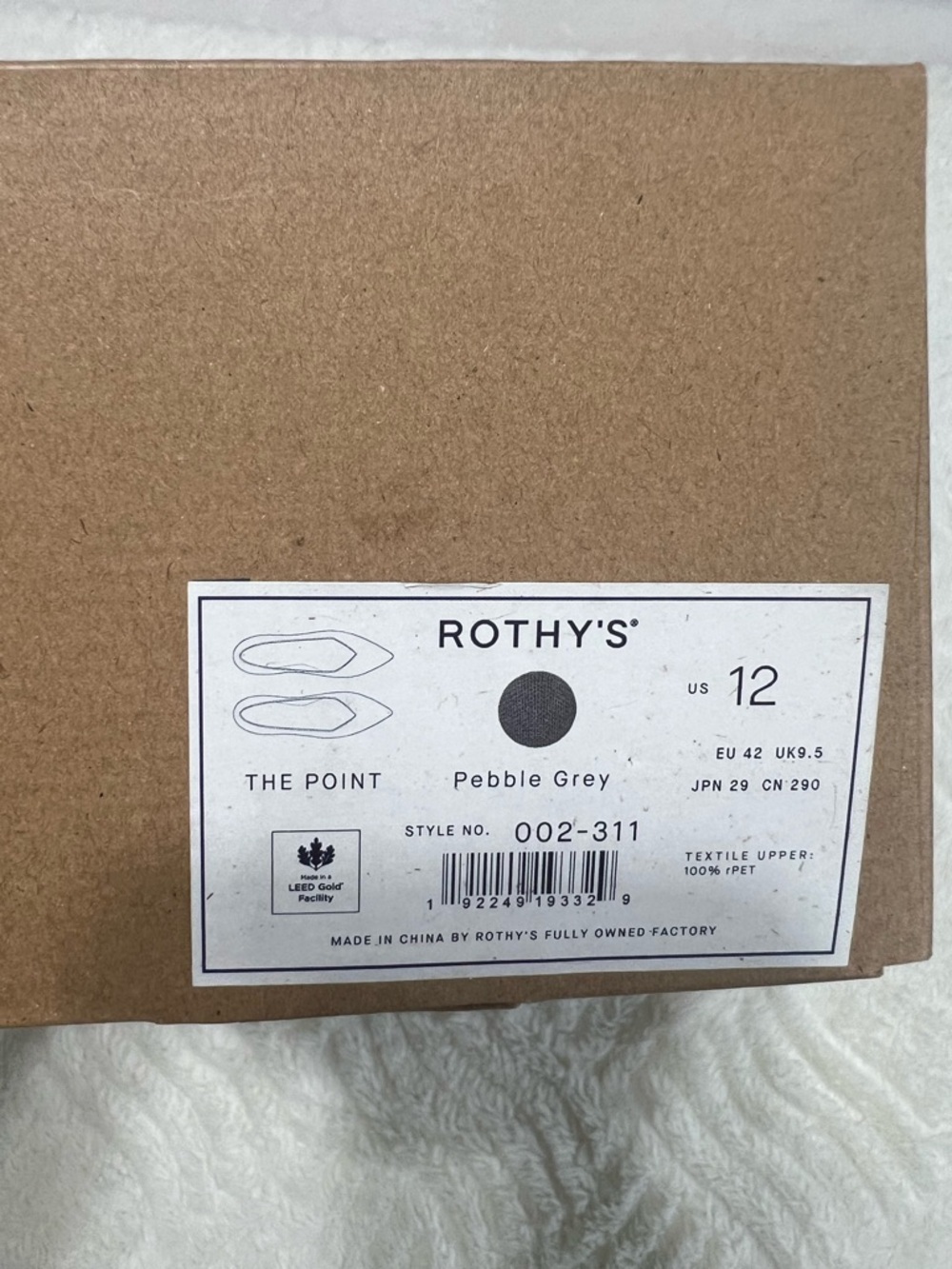Rothy’s The Point Pebble Grey Flats NIB Size 12 - Picture 10 of 10